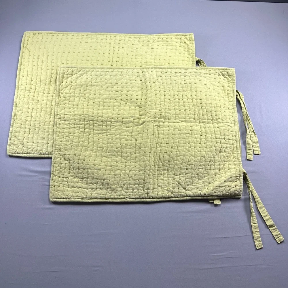 Set Of 2 Pottery Barn Pick Stitch Handcrafted Standard Pillow Shams Green Cotton